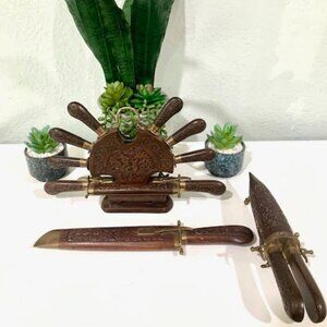VINTAGE HAND CRAFTED INDIA CARVING SET